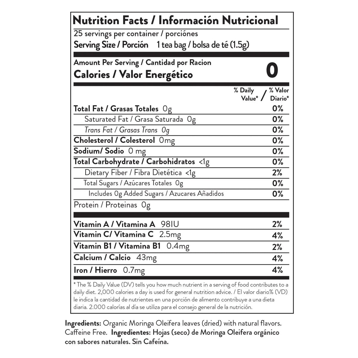 Organic Moringa Tea - Honey & Vanilla - Caffeine-Free Herbal Tea
